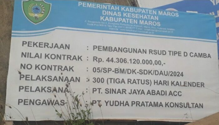 Proyek RSUD Camba Maros Terancam Mangkrak, Anggaran Rp44,3 Miliar Disalahgunakan?