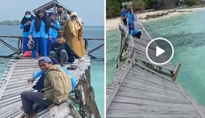 Aksi Heroik Nakes Sinjai Bak Spiderman Merayap di Jembatan Rusak Demi Warga Pulau Sembilan