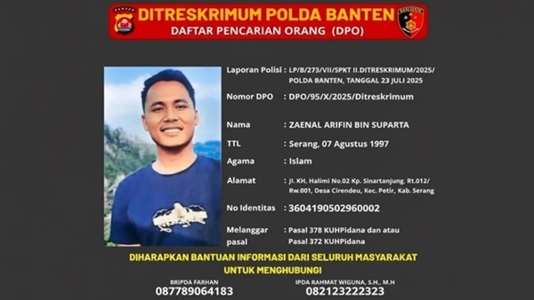 Oknum Polda Banten, Zaenal Arifin Jadi DPO Kasus Penipuan Akpol Rp 300 Juta
