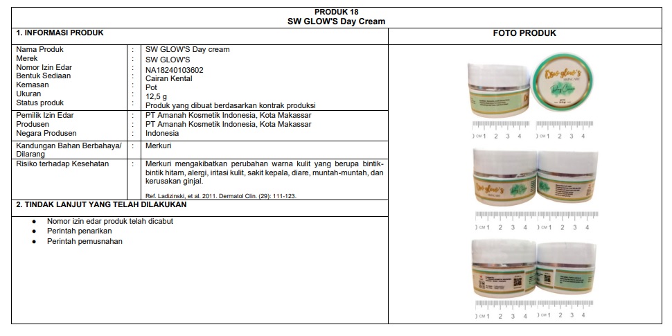 SW Glow’s Day Cream kemasan hijau putih