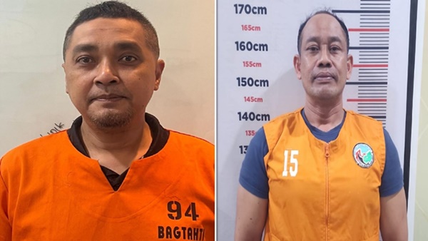 Eks Kapolres Bima Kota Didik Putra Kuncoro dan Malaungi, mantan Kasat Narkoba Polres Bima Kota, saat tampil mengenakan baju oranye.