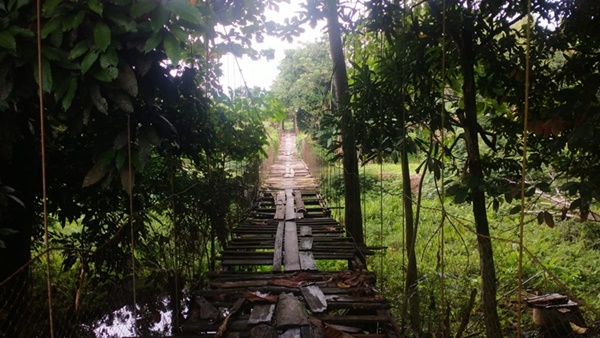 Kondisi Jembatan Gantung Pajalesang di Kota Palopo yang hingga kini belum mendapat perbaikan dan dikeluhkan warga karena dinilai membahayakan keselamatan pengguna.