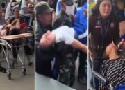 Situasi darurat saat sejumlah pelajar di Kabupaten Karo dievakuasi menggunakan brankar, digendong aparat dan warga, hingga didorong menggunakan kursi roda menuju fasilitas kesehatan menyusul insiden keracunan massal program MBG, Kamis (13/8/2026). (Tangkapan Layar Video/Foto Kolase)
