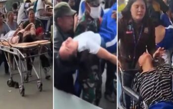 Situasi darurat saat sejumlah pelajar di Kabupaten Karo dievakuasi menggunakan brankar, digendong aparat dan warga, hingga didorong menggunakan kursi roda menuju fasilitas kesehatan menyusul insiden keracunan massal program MBG, Kamis (13/8/2026). (Tangkapan Layar Video/Foto Kolase)