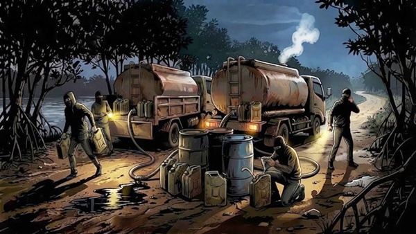 Ilustrasi jalur tikus antarprovinsi mafia BBM saat bertransaksi (Visual AI)
