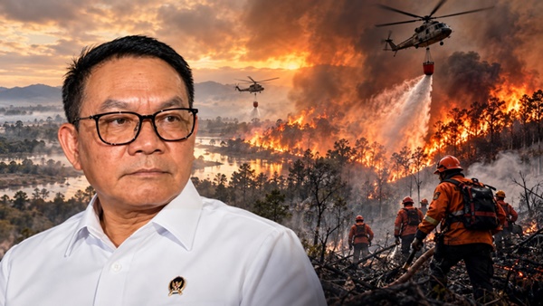 Menko Polkam Dudung Abdurachman menyebut Indonesia masih mampu menangani karhutla. (Visual AI).