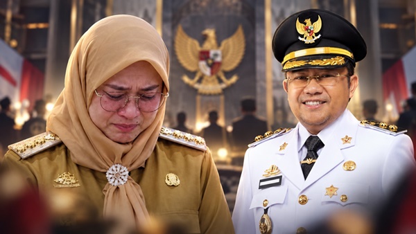 Sitti Husniah Talenrang dan Darmawangsyah Muin menyusul terbitnya SK Kemendagri terkait pemberhentian Bupati Gowa dan penunjukan Darmawangsyah Muin sebagai Plt Bupati Gowa (Visual AI)